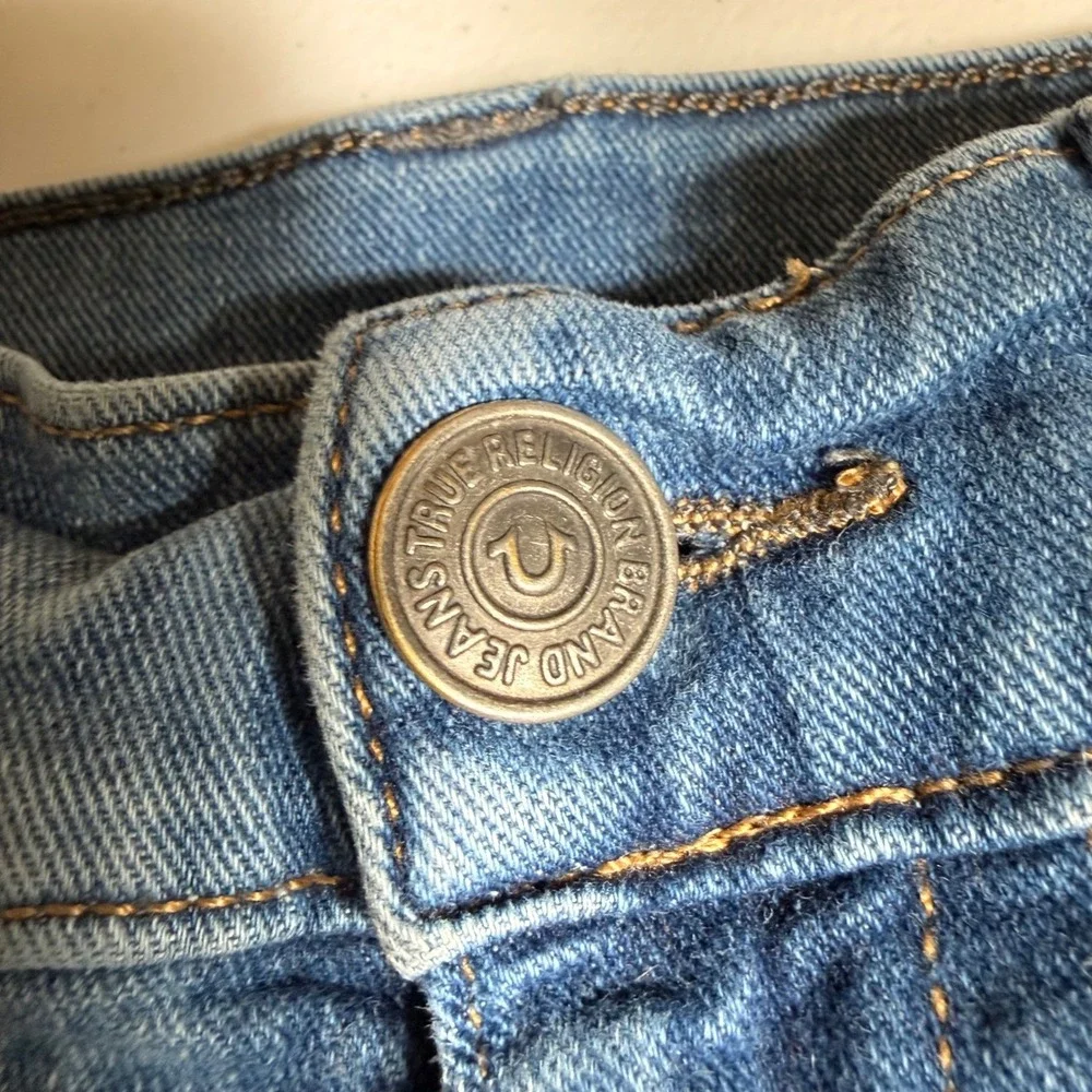 True Religion Ricky Relaxed Straight Leg Jeans Distressed Blue Denim Size 33